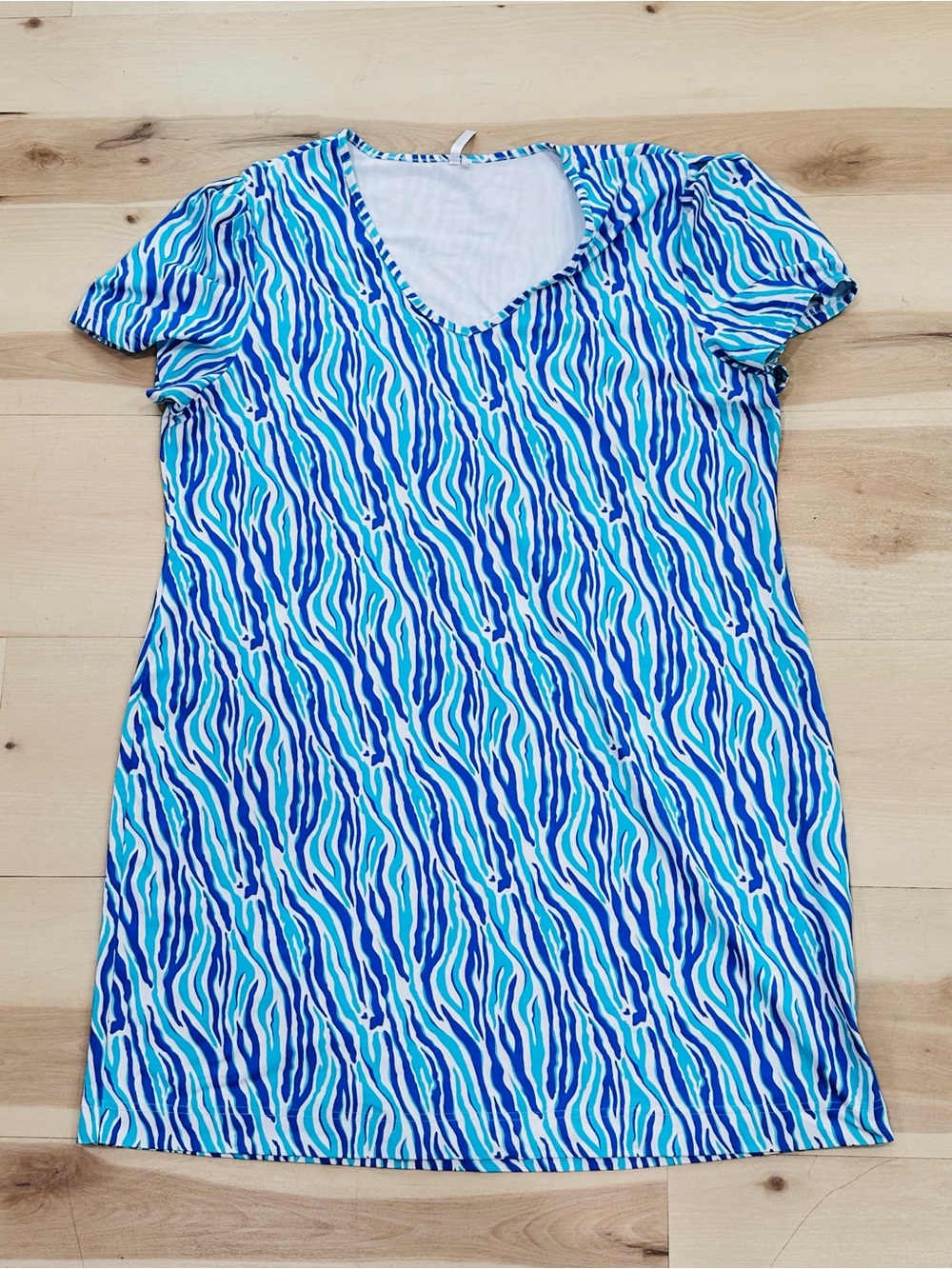 Lulu-B Zebra Puffed Sleeve Dress SZ 1X Travel Resort Wear Summer Vacation V Neck